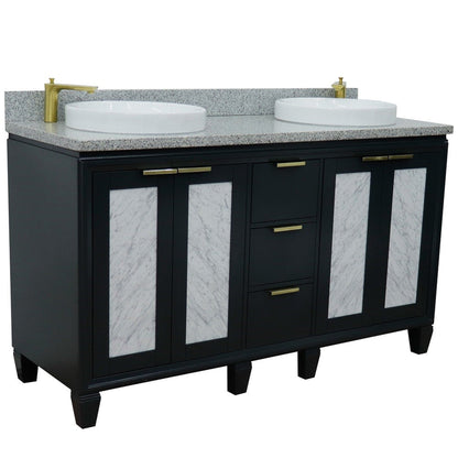 Bellaterra Home Trento 61" 4-Door 3-Drawer Dark Gray Freestanding Vanity Set With Ceramic Double Vessel Sink and Gray Granite Top