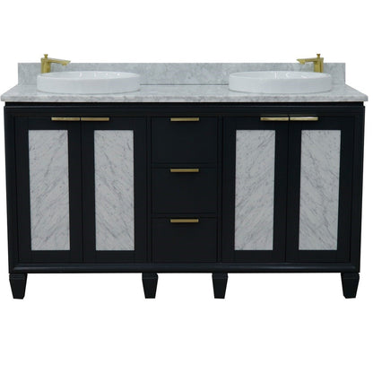 Bellaterra Home Trento 61" 4-Door 3-Drawer Dark Gray Freestanding Vanity Set With Ceramic Double Vessel Sink and White Carrara Marble Top