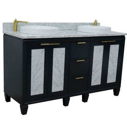 Bellaterra Home Trento 61" 4-Door 3-Drawer Dark Gray Freestanding Vanity Set With Ceramic Double Vessel Sink and White Carrara Marble Top