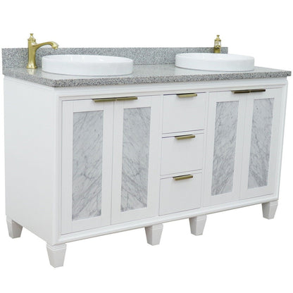 Bellaterra Home Trento 61" 4-Door 3-Drawer White Freestanding Vanity Set With Ceramic Double Vessel Sink and Gray Granite Top