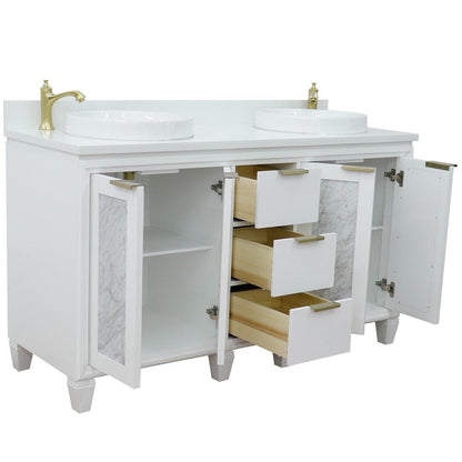 Bellaterra Home Trento 61" 4-Door 3-Drawer White Freestanding Vanity Set With Ceramic Double Vessel Sink and White Quartz Top