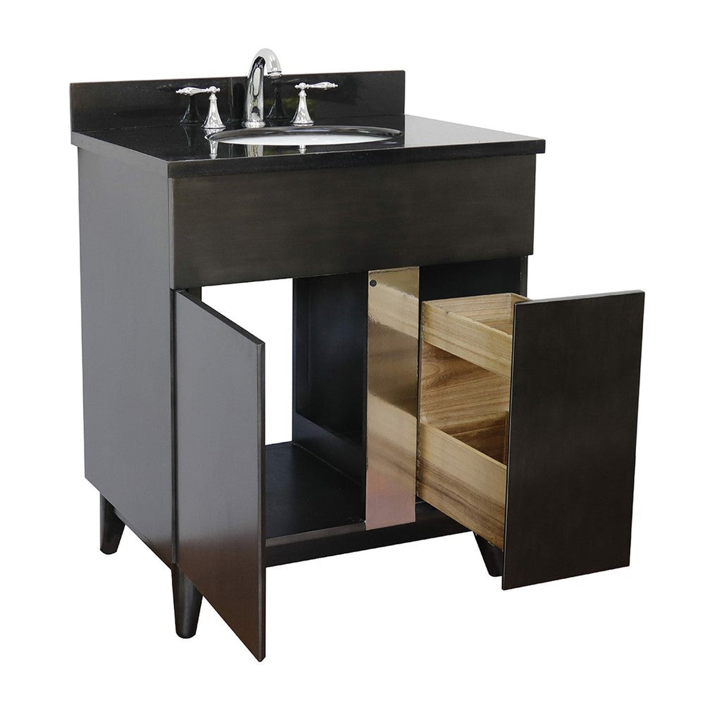 Bellaterra Home Urban 31" 1-Door 2-Drawer Silvery Brown Freestanding Vanity Set With Ceramic Undermount Oval Sink and Black Galaxy Top