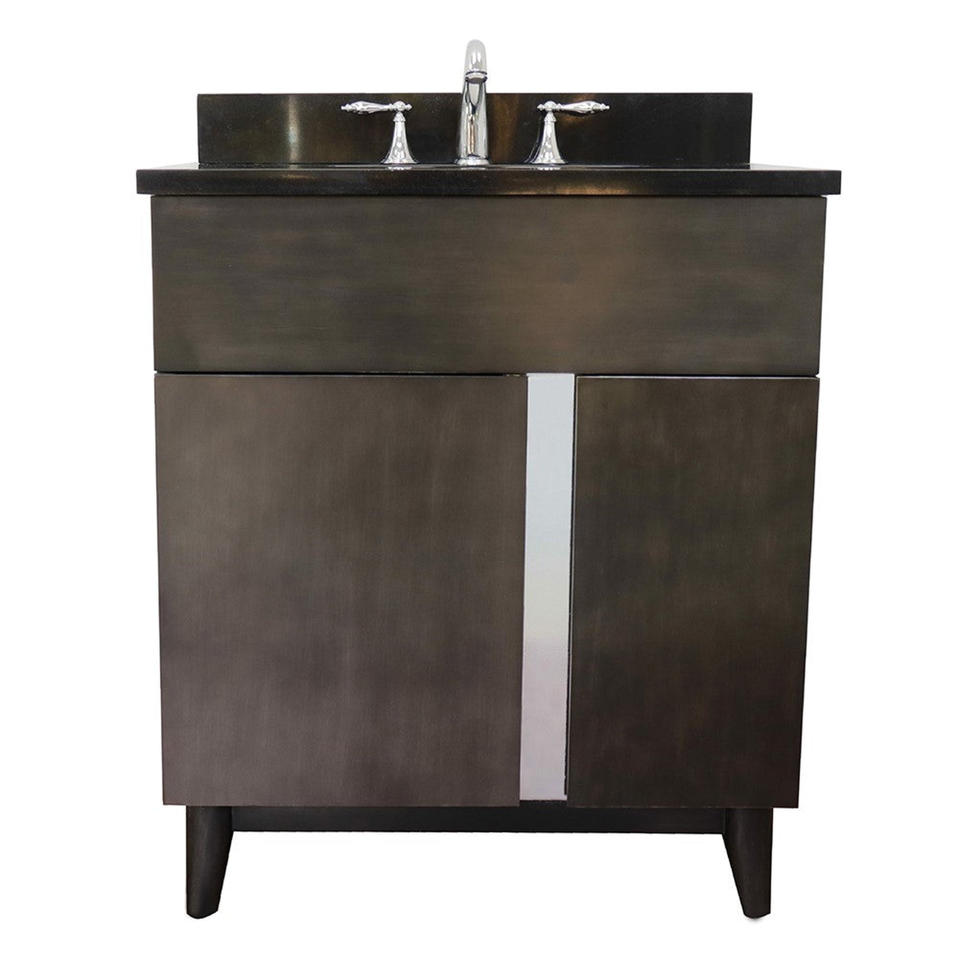 Bellaterra Home Urban 31" 1-Door 2-Drawer Silvery Brown Freestanding Vanity Set With Ceramic Undermount Oval Sink and Black Galaxy Top