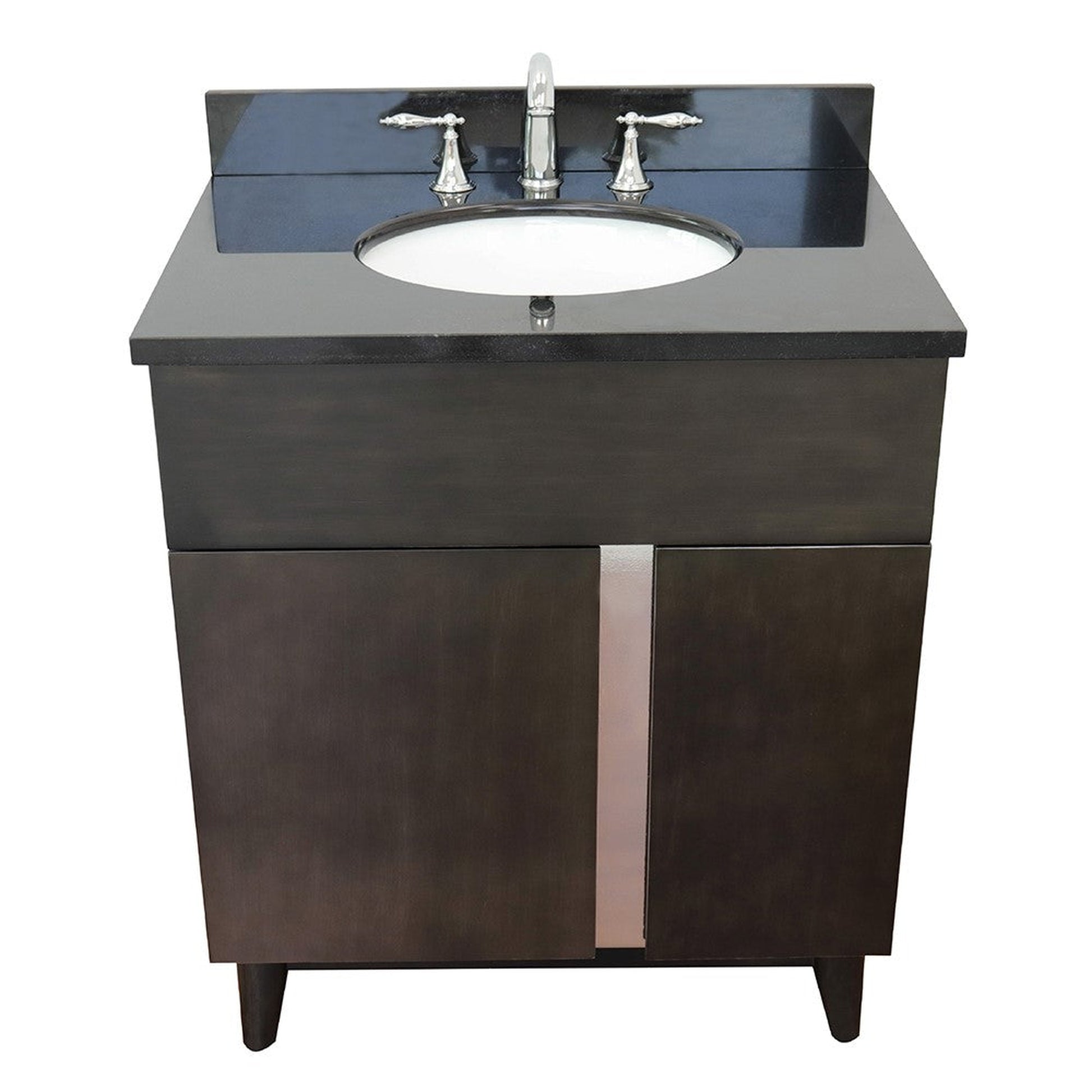 Bellaterra Home Urban 31" 1-Door 2-Drawer Silvery Brown Freestanding Vanity Set With Ceramic Undermount Oval Sink and Black Galaxy Top