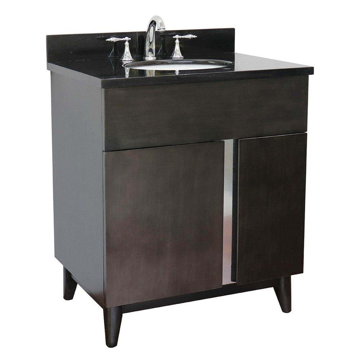 Bellaterra Home Urban 31" 1-Door 2-Drawer Silvery Brown Freestanding Vanity Set With Ceramic Undermount Oval Sink and Black Galaxy Top