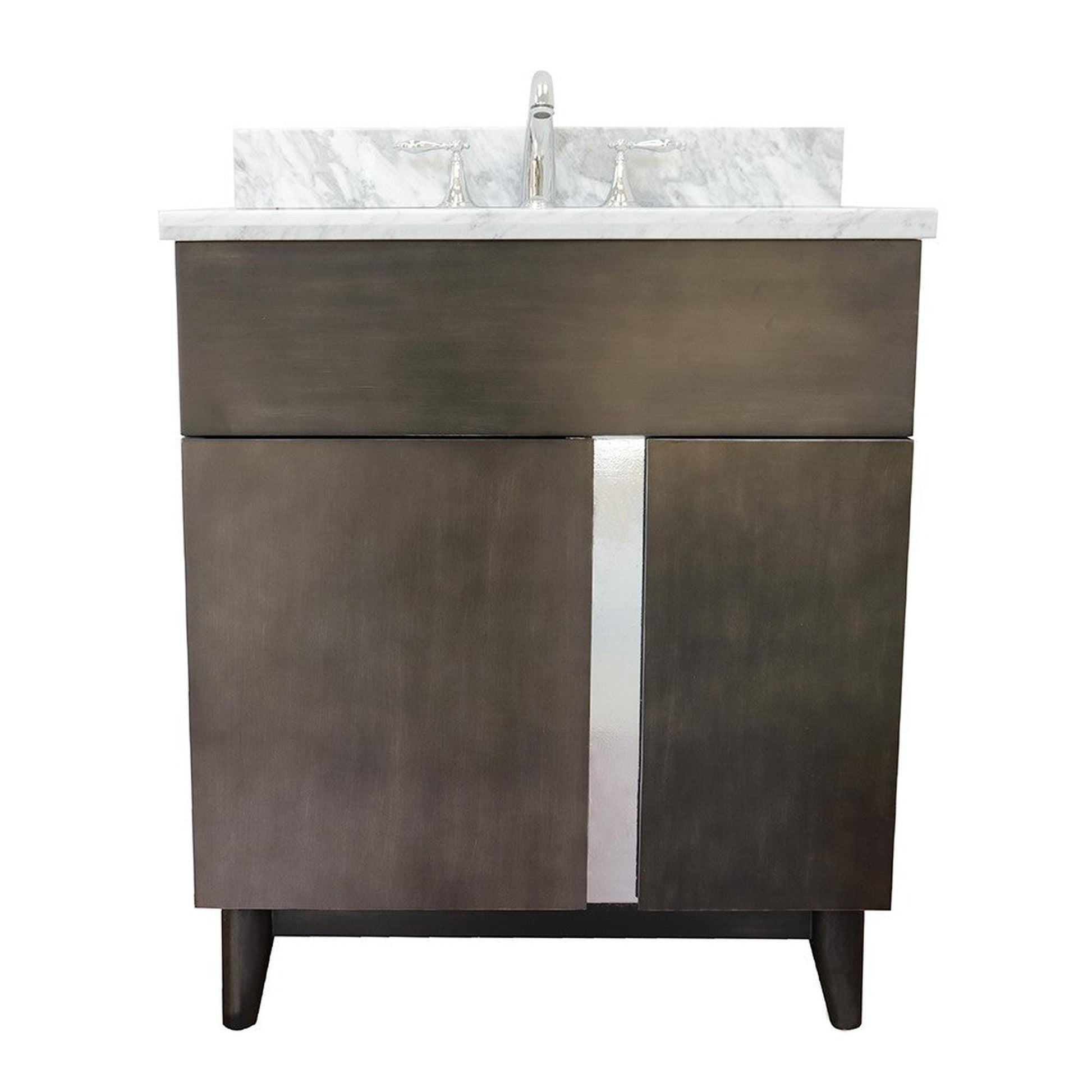 Bellaterra Home Urban 31" 1-Door 2-Drawer Silvery Brown Freestanding Vanity Set With Ceramic Undermount Oval Sink and White Carrara Marble Top