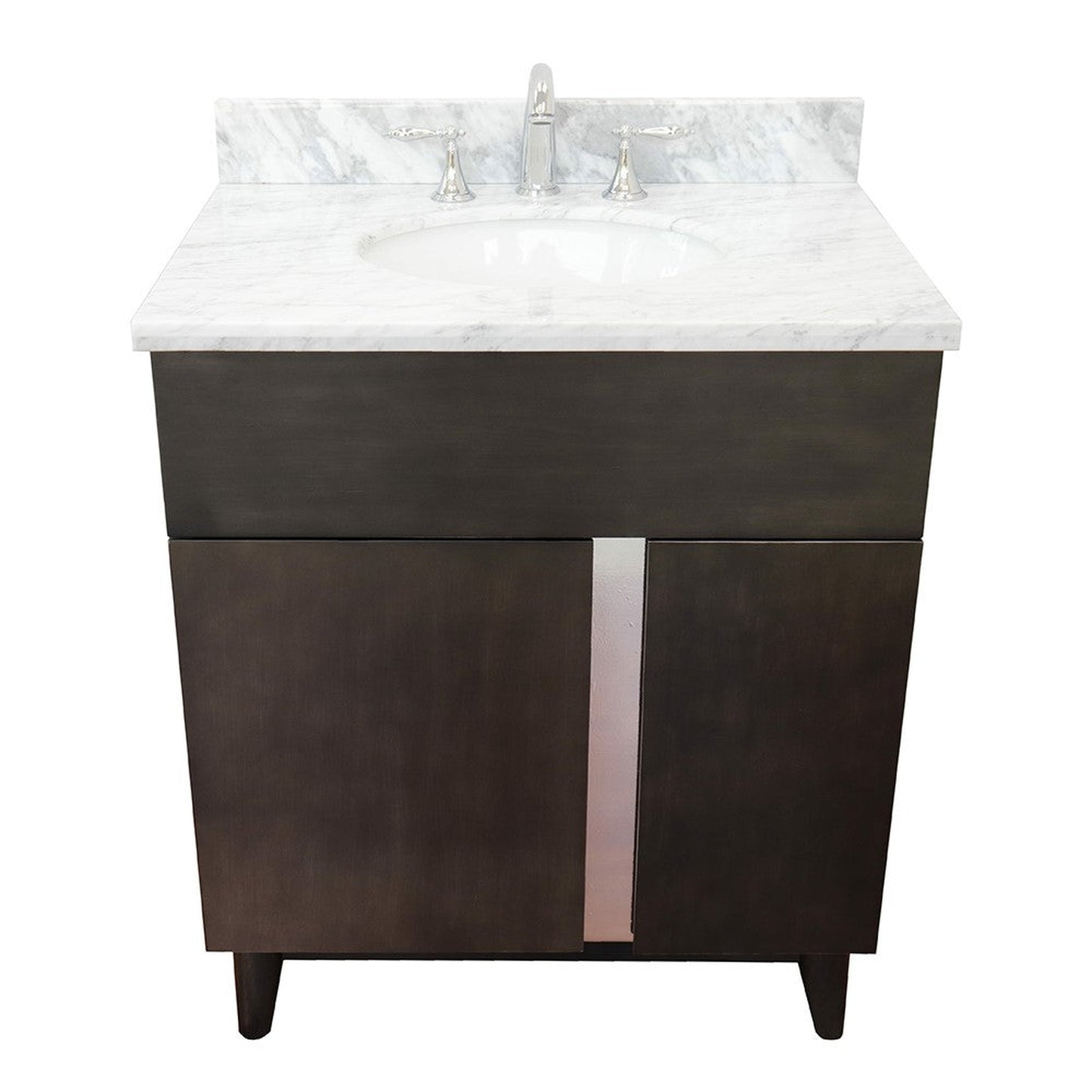 Bellaterra Home Urban 31" 1-Door 2-Drawer Silvery Brown Freestanding Vanity Set With Ceramic Undermount Oval Sink and White Carrara Marble Top