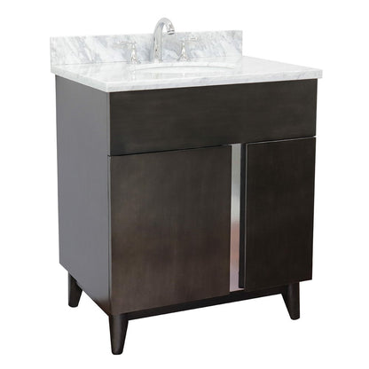 Bellaterra Home Urban 31" 1-Door 2-Drawer Silvery Brown Freestanding Vanity Set With Ceramic Undermount Oval Sink and White Carrara Marble Top