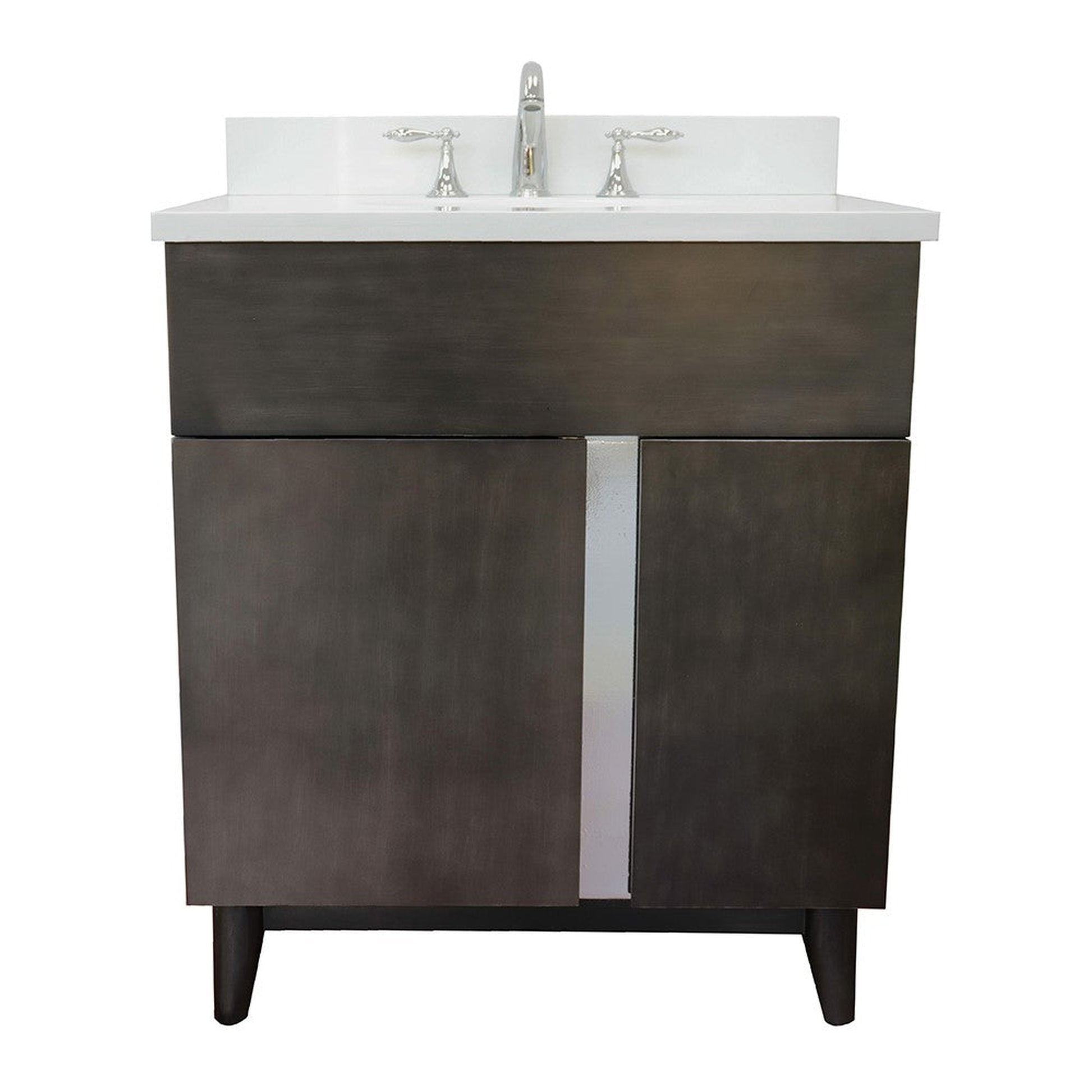 Bellaterra Home Urban 31" 1-Door 2-Drawer Silvery Brown Freestanding Vanity Set With Ceramic Undermount Oval Sink and White Quartz Top