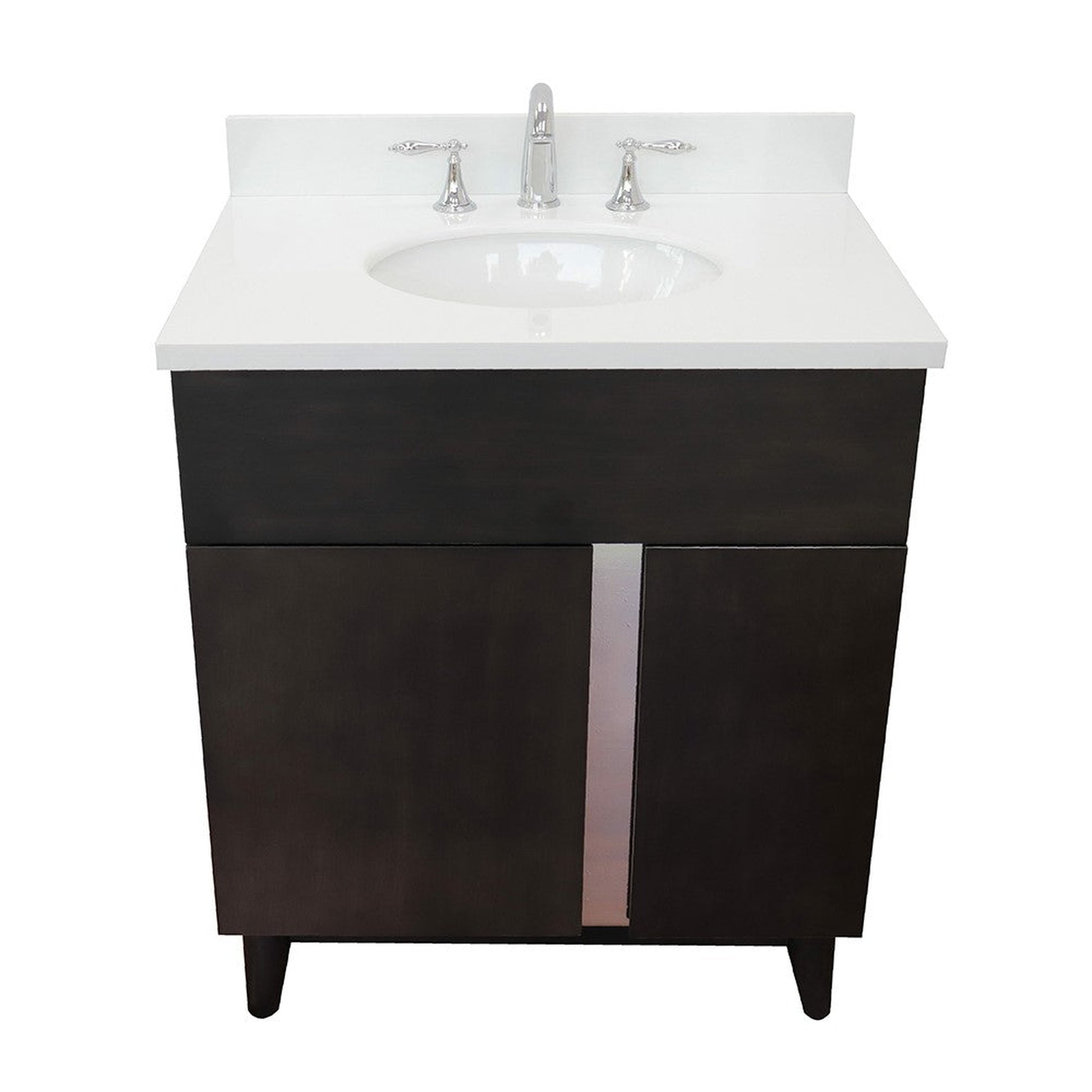 Bellaterra Home Urban 31" 1-Door 2-Drawer Silvery Brown Freestanding Vanity Set With Ceramic Undermount Oval Sink and White Quartz Top