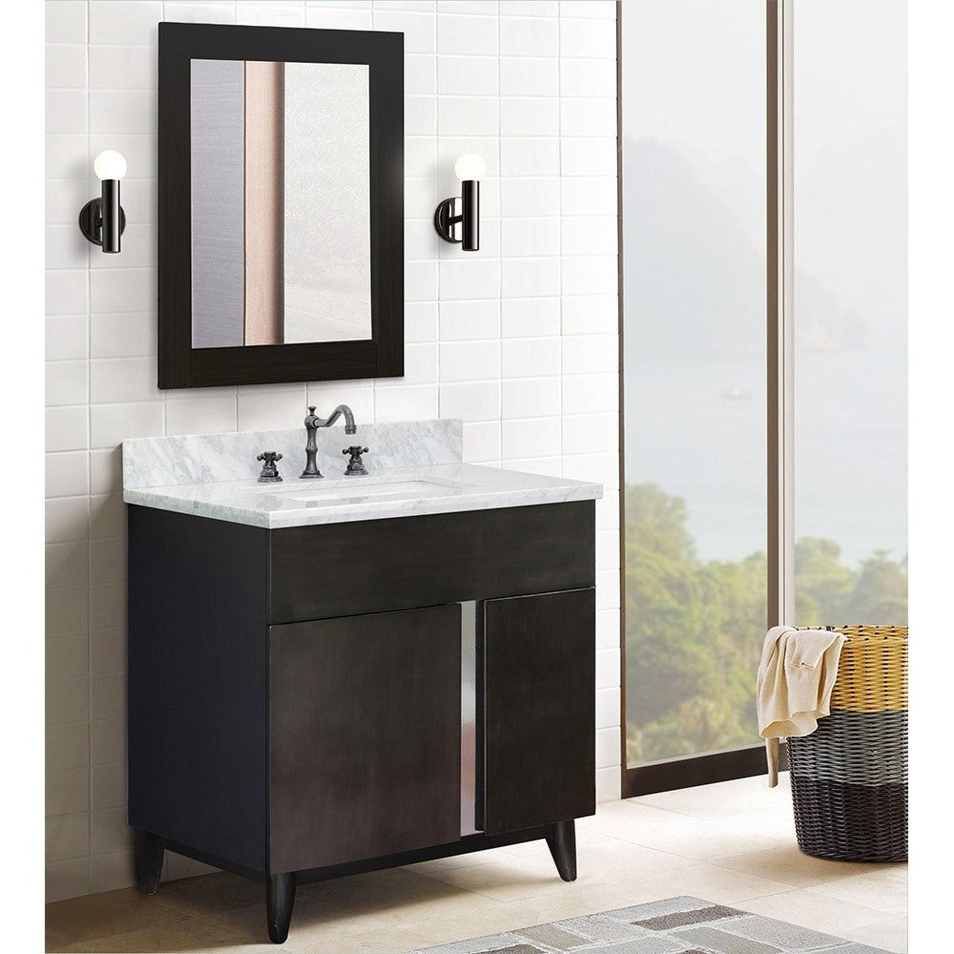 Bellaterra Home Urban 31" 1-Door 2-Drawer Silvery Brown Freestanding Vanity Set With Ceramic Undermount Rectangular Sink and White Carrara Marble Top