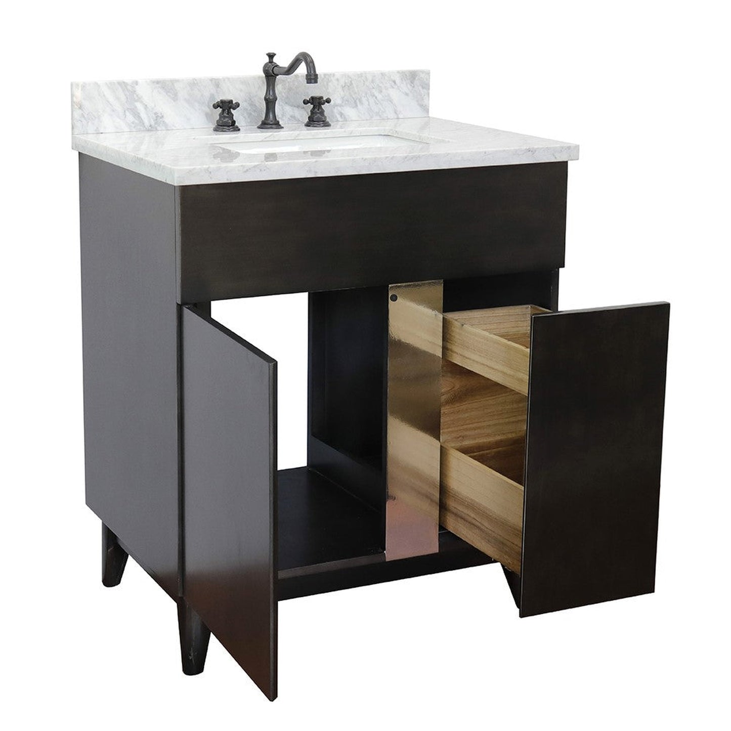 Bellaterra Home Urban 31" 1-Door 2-Drawer Silvery Brown Freestanding Vanity Set With Ceramic Undermount Rectangular Sink and White Carrara Marble Top