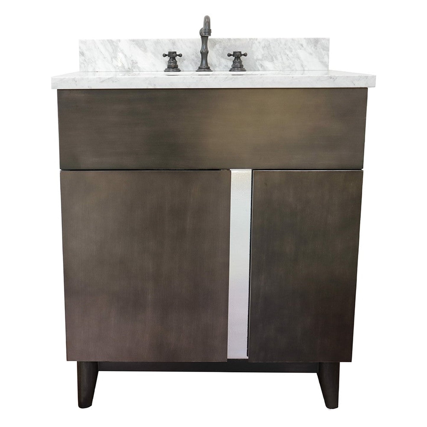 Bellaterra Home Urban 31" 1-Door 2-Drawer Silvery Brown Freestanding Vanity Set With Ceramic Undermount Rectangular Sink and White Carrara Marble Top