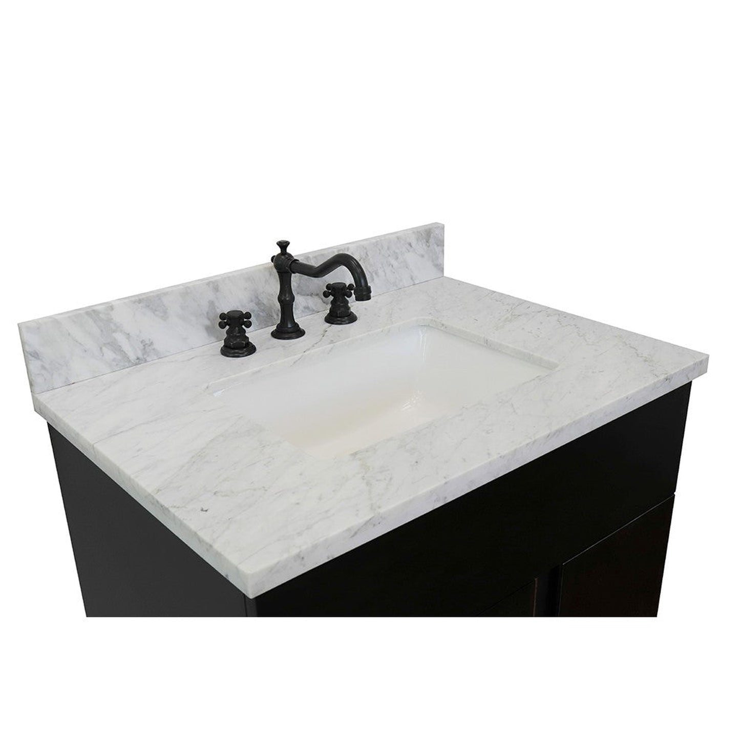 Bellaterra Home Urban 31" 1-Door 2-Drawer Silvery Brown Freestanding Vanity Set With Ceramic Undermount Rectangular Sink and White Carrara Marble Top