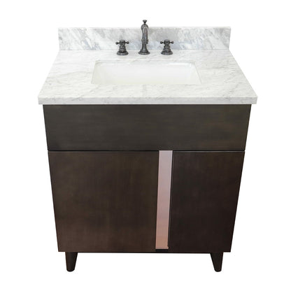 Bellaterra Home Urban 31" 1-Door 2-Drawer Silvery Brown Freestanding Vanity Set With Ceramic Undermount Rectangular Sink and White Carrara Marble Top