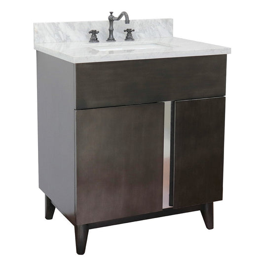 Bellaterra Home Urban 31" 1-Door 2-Drawer Silvery Brown Freestanding Vanity Set With Ceramic Undermount Rectangular Sink and White Carrara Marble Top