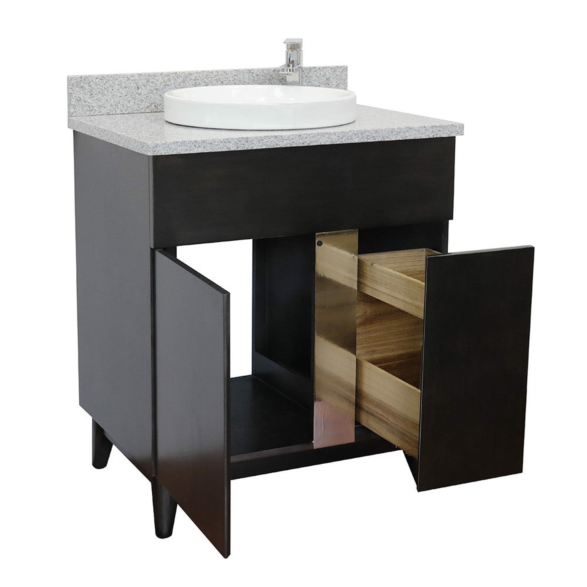 Bellaterra Home Urban 31" 1-Door 2-Drawer Silvery Brown Freestanding Vanity Set With Ceramic Vessel Sink and Gray Granite Top