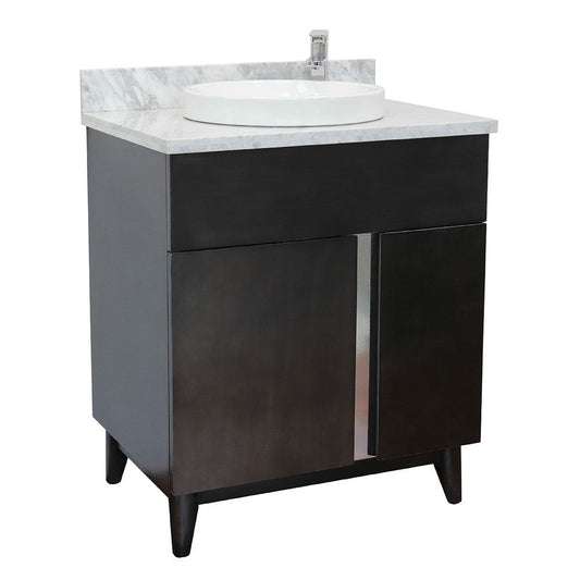 Bellaterra Home Urban 31" 1-Door 2-Drawer Silvery Brown Freestanding Vanity Set With Ceramic Vessel Sink and White Carrara Marble Top