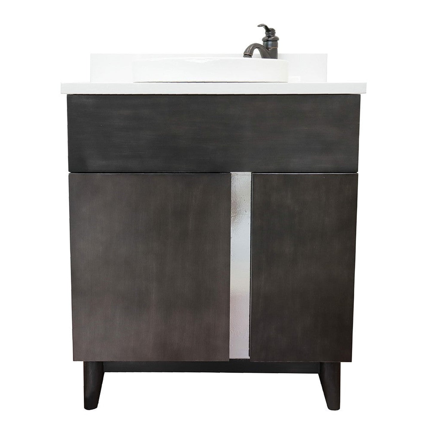 Bellaterra Home Urban 31" 1-Door 2-Drawer Silvery Brown Freestanding Vanity Set With Ceramic Vessel Sink and White Quartz Top