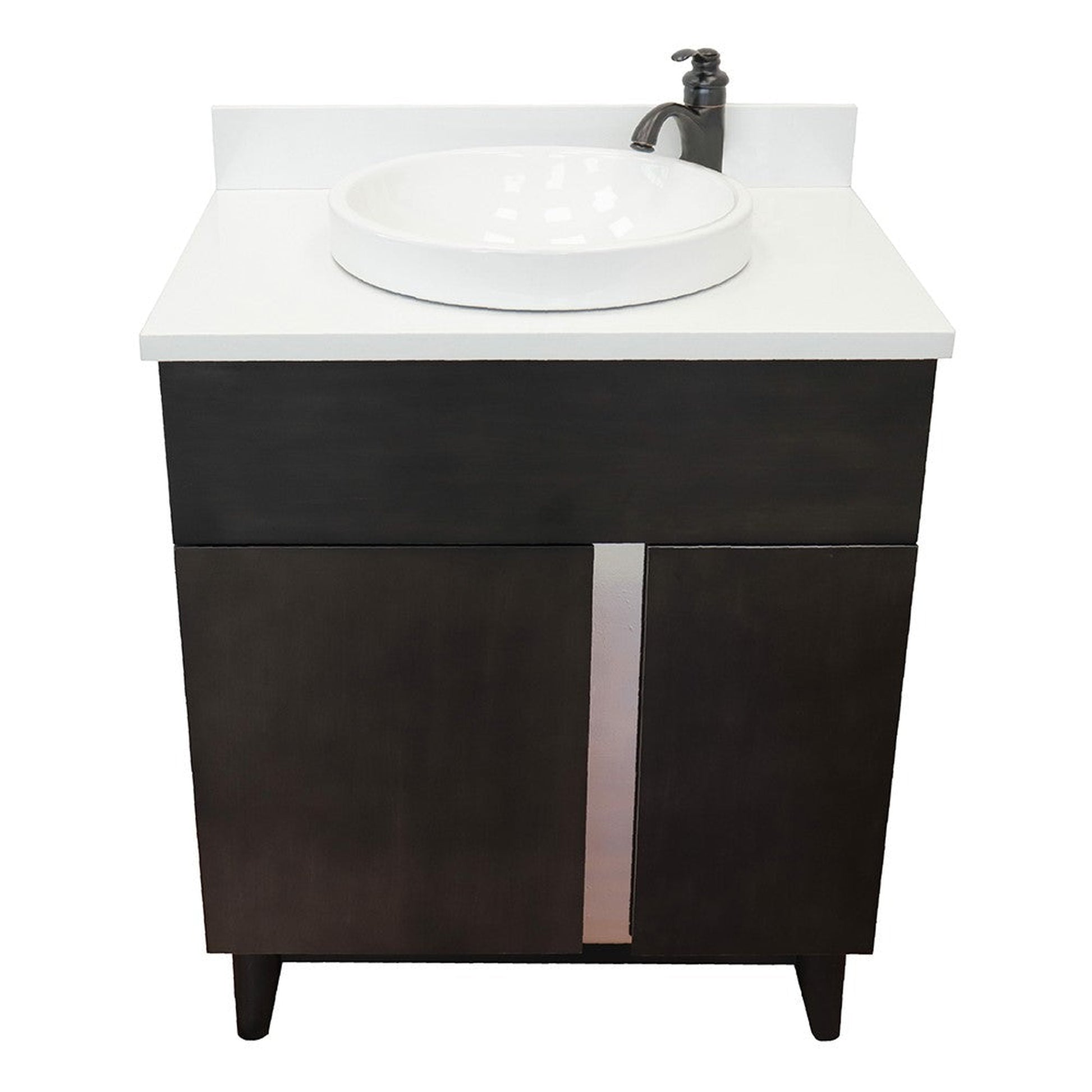 Bellaterra Home Urban 31" 1-Door 2-Drawer Silvery Brown Freestanding Vanity Set With Ceramic Vessel Sink and White Quartz Top