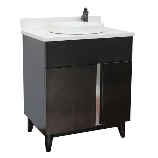 Bellaterra Home Urban 31" 1-Door 2-Drawer Silvery Brown Freestanding Vanity Set With Ceramic Vessel Sink and White Quartz Top