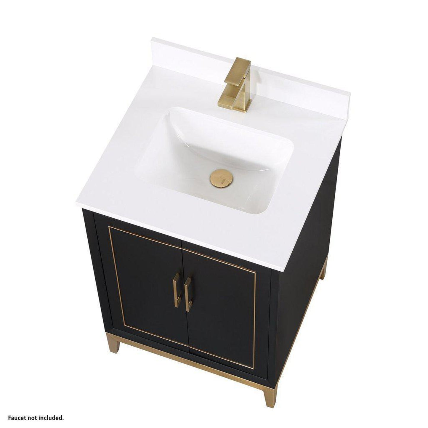 Bemma Design Gracie 24" Midnight Black Solid Wood Freestanding Bathroom Vanity With Single 1-Hole White Quartz Vanity Top, Rectangle Undermount Sink, Backsplash and Satin Brass Trim