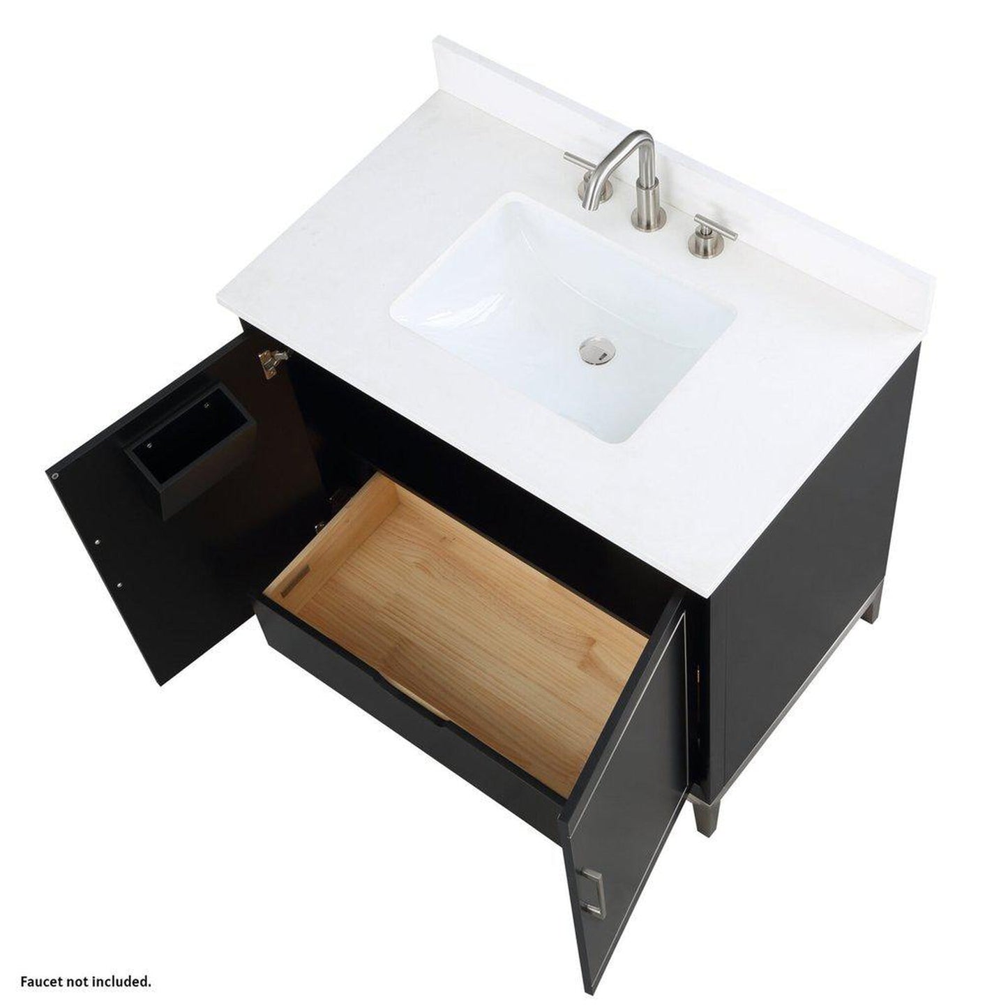 Bemma Design Gracie 36" Midnight Black Solid Wood Freestanding Bathroom Vanity With Single 3-Hole White Quartz Vanity Top, Rectangle Undermount Sink, Backsplash and Brushed Nickel Trim