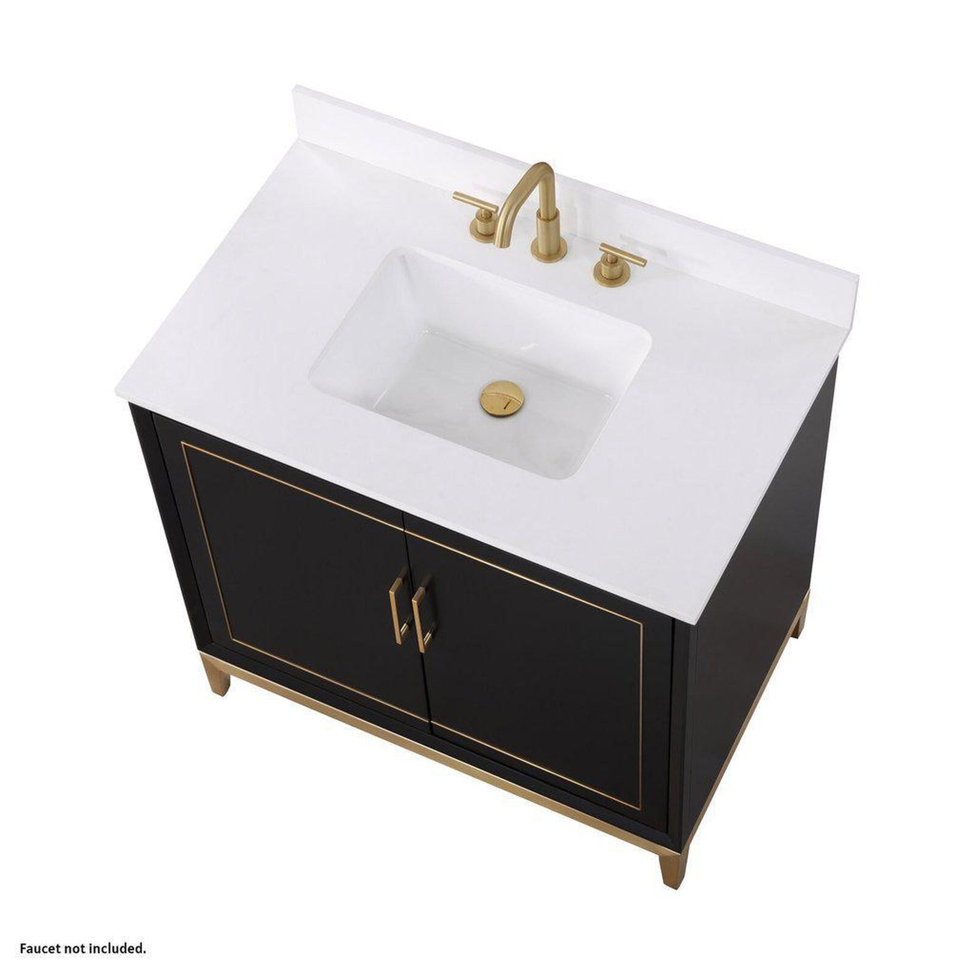 Bemma Design Gracie 36" Midnight Black Solid Wood Freestanding Bathroom Vanity With Single 3-Hole White Quartz Vanity Top, Rectangle Undermount Sink, Backsplash and Satin Brass Trim