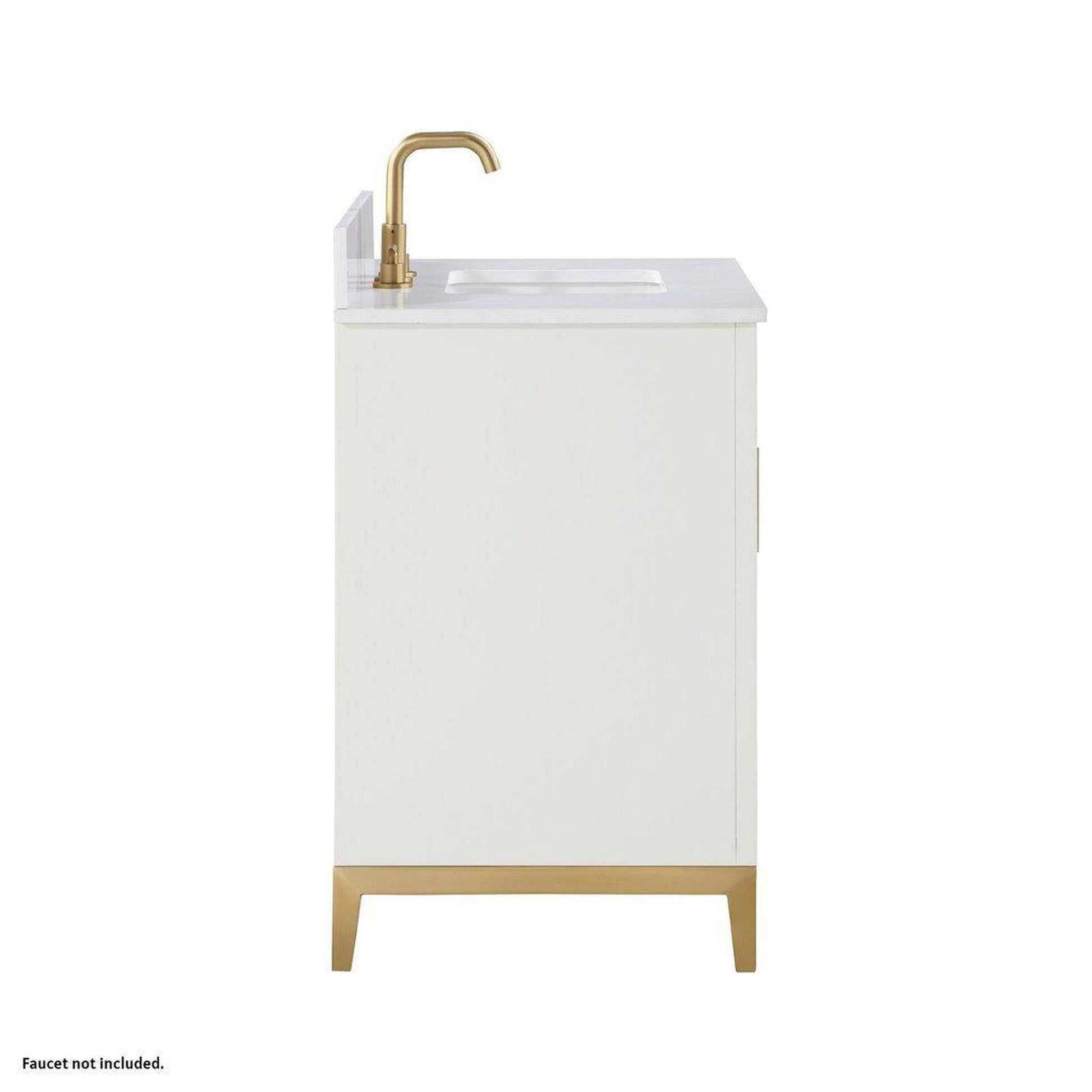 Bemma Design Gracie 36" Satin White Solid Wood Freestanding Bathroom Vanity With Single 3-Hole White Quartz Vanity Top, Rectangle Undermount Sink, Backsplash and Satin Brass Trim