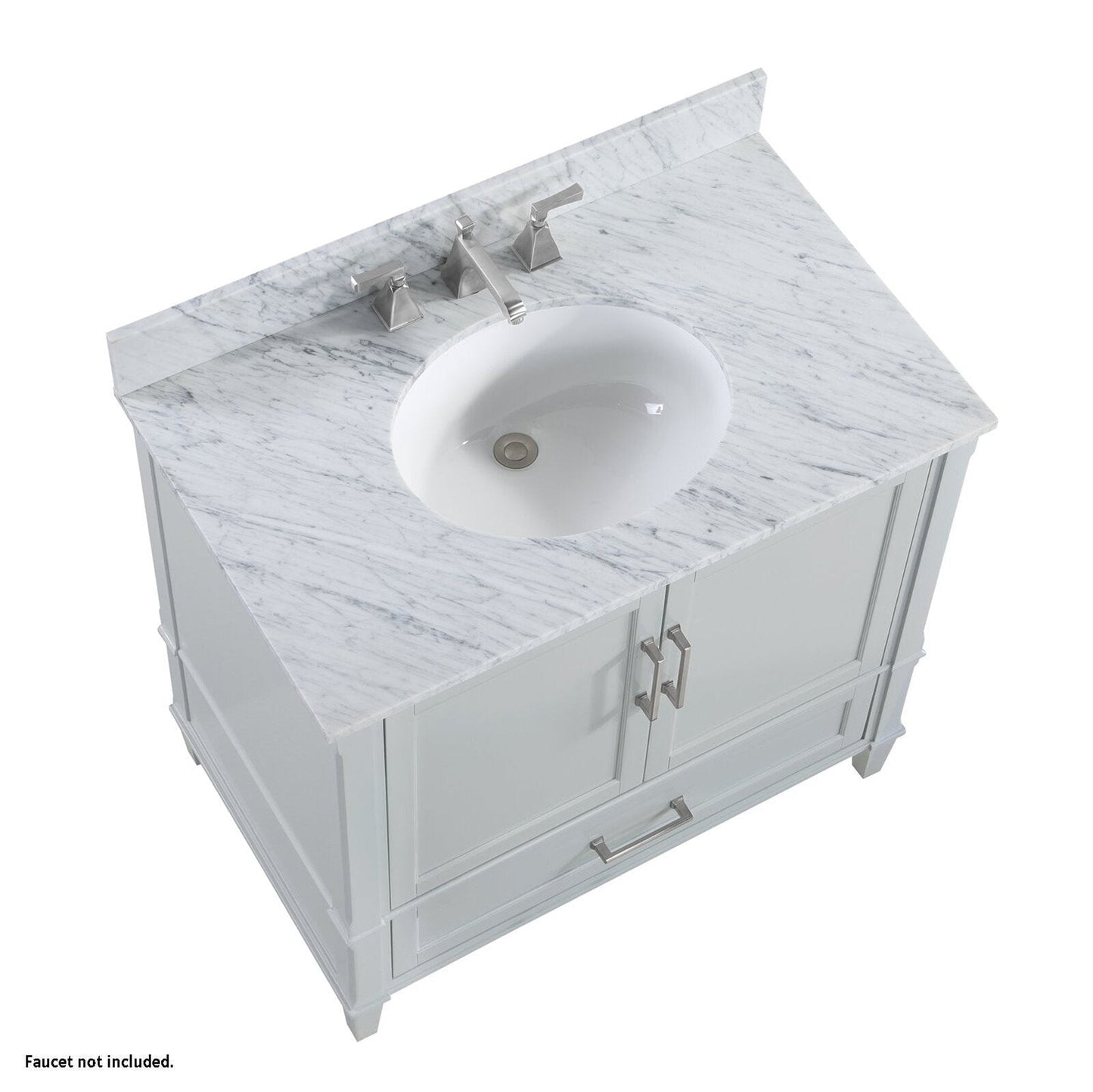 Bemma Design Montauk 36" Morning Fog Gray Solid Wood Freestanding Bathroom Vanity With Single 3-Hole Italian Carra Marble Vanity Top, Oval Undermount Sink, and Backsplash