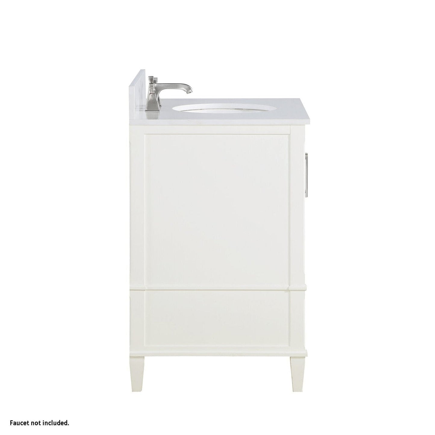 Bemma Design Montauk 36" Pure White Solid Wood Freestanding Bathroom Vanity With Single 3-Hole White Quartz Vanity Top, Oval Undermount Sink, and Backsplash