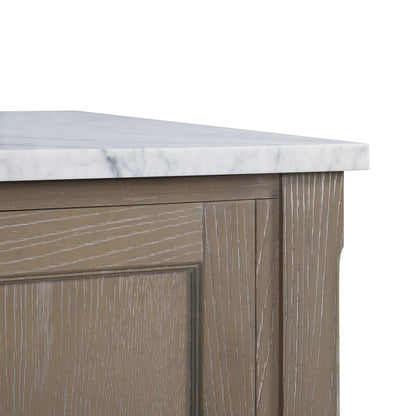 Bemma Design Montauk 48" Age Light Oak Solid Wood Freestanding Bathroom Vanity With Single 3-Hole Italian Carra Marble Vanity Top, Oval Undermount Sink, and Backsplash