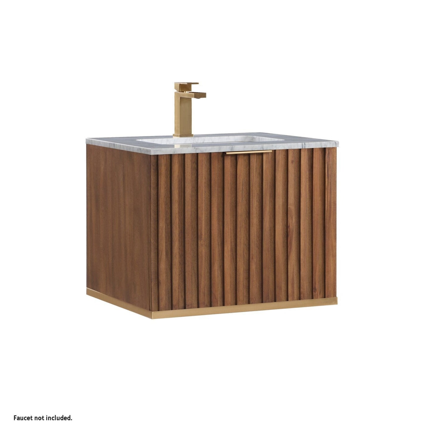 Bemma Design Terra 24" Walnut Solid Wood Wall-Mounted Bathroom Vanity With Single 1-Hole Italian Carra Marble Vanity Top, Rectangle Undermount Sink and Brushed Nickel Trim