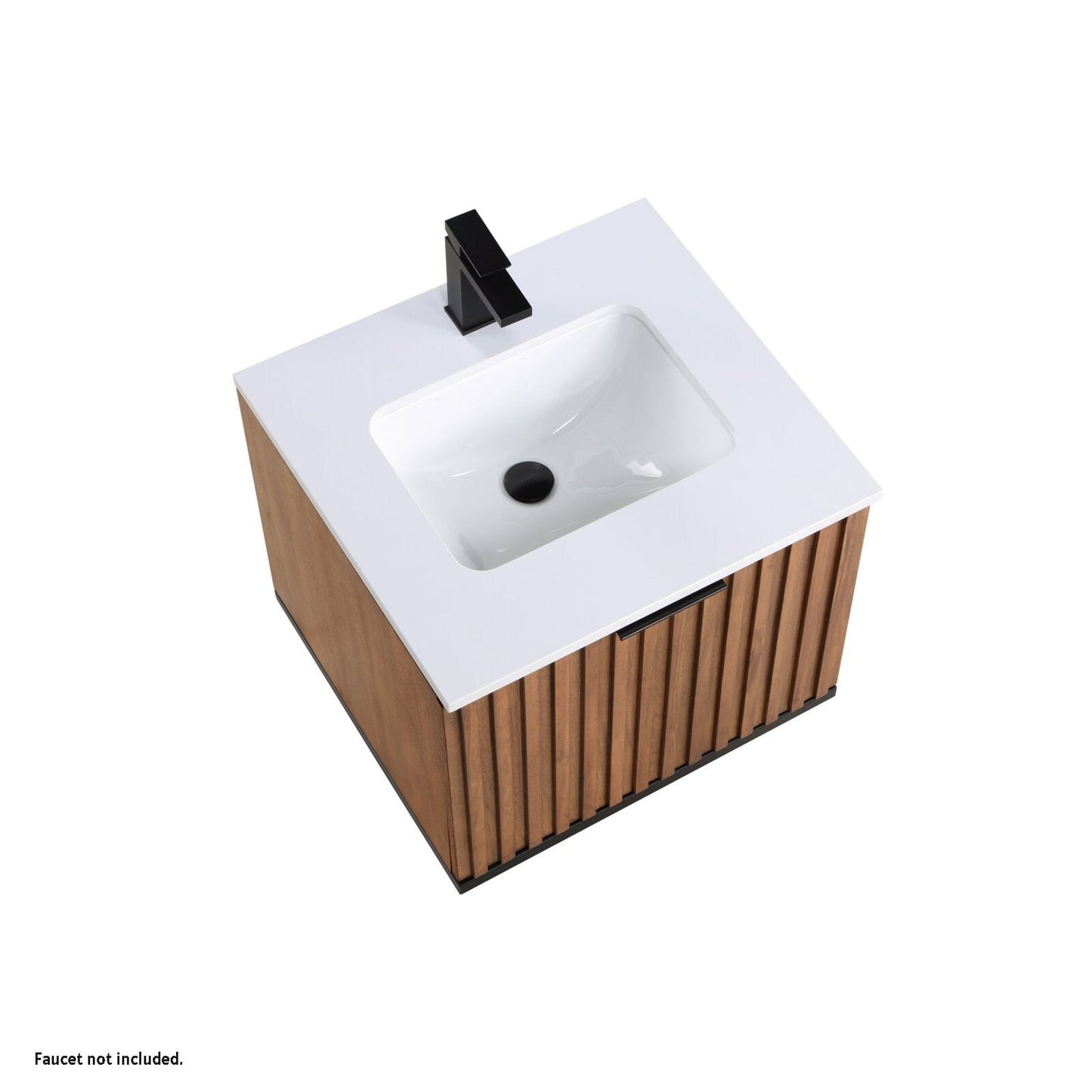 Bemma Design Terra 24" Walnut Solid Wood Wall-Mounted Bathroom Vanity With Single 1-Hole White Quartz Vanity Top, Rectangle Undermount Sink and Matte Black Trim