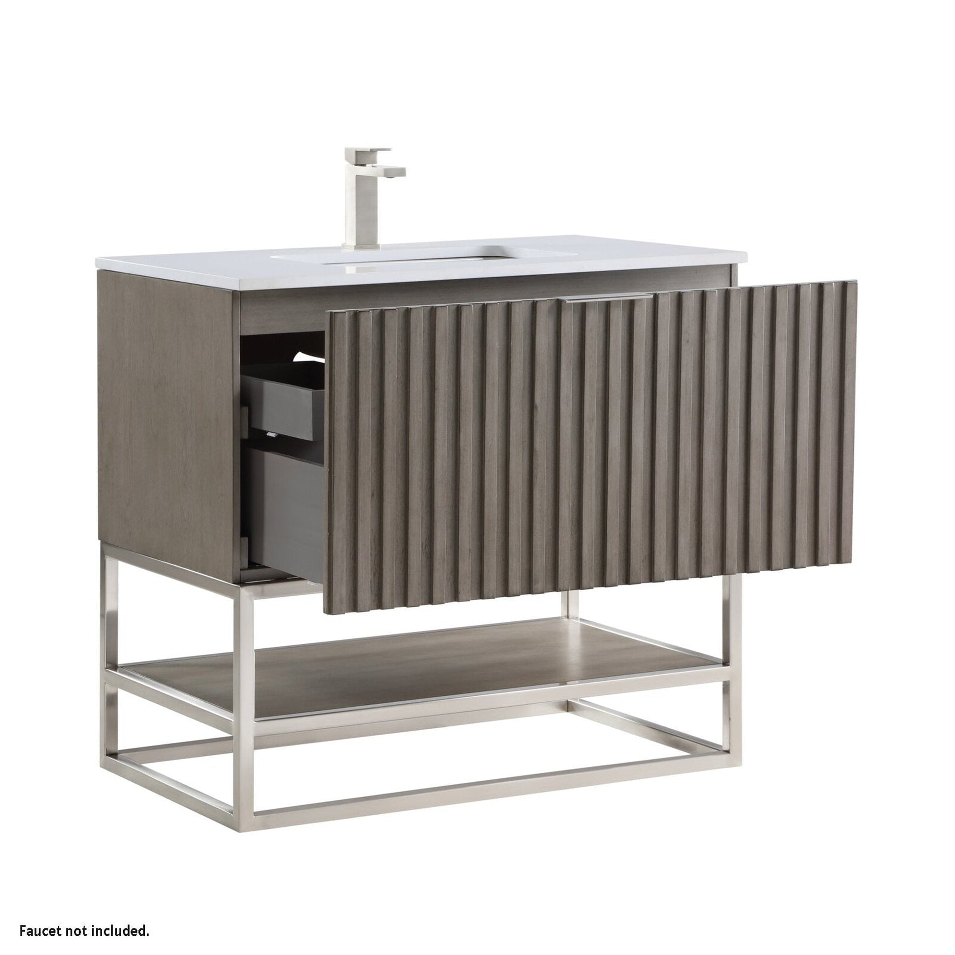 Bemma Design Terra 36" Graywash Solid Wood Freestanding Bathroom Vanity With Single 1-Hole White Quartz Vanity Top, Rectangle Undermount Sink and Brushed Nickel Trim