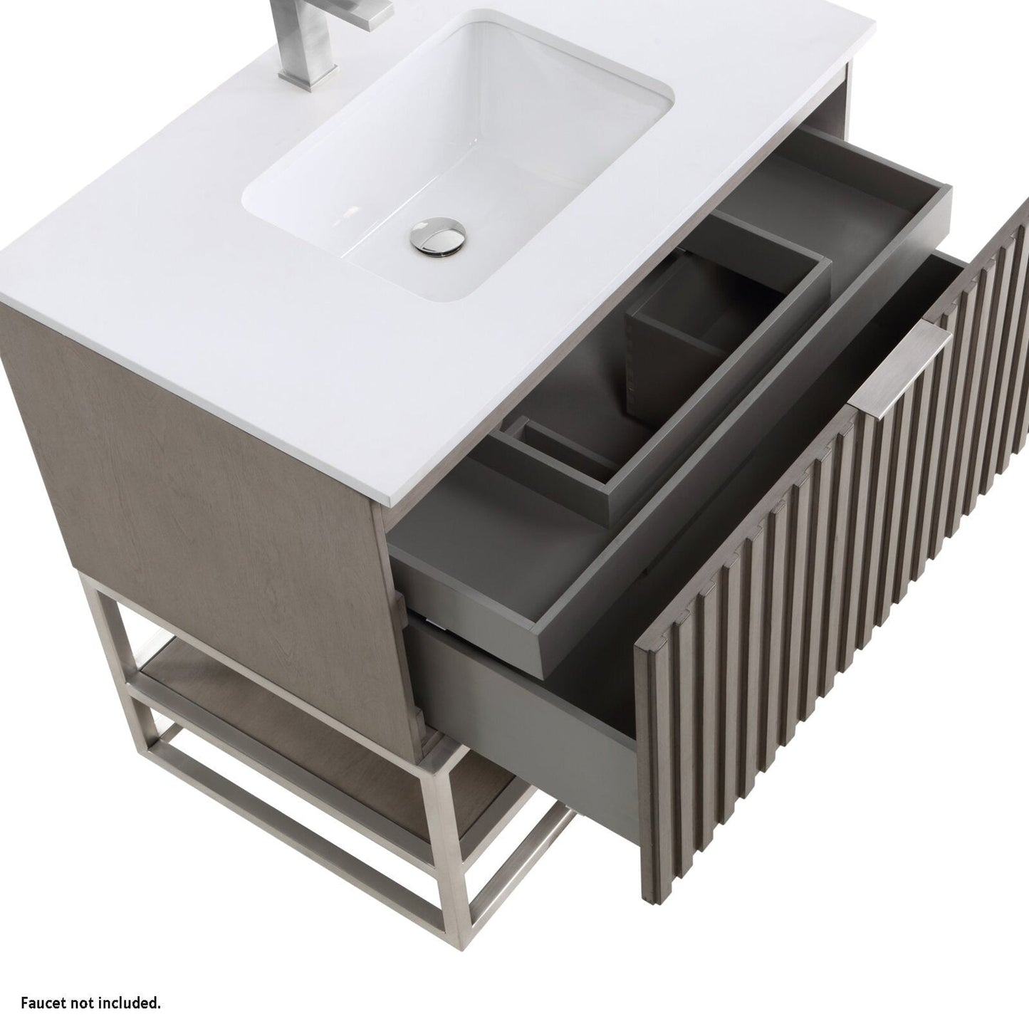Bemma Design Terra 36" Graywash Solid Wood Freestanding Bathroom Vanity With Single 1-Hole White Quartz Vanity Top, Rectangle Undermount Sink and Brushed Nickel Trim