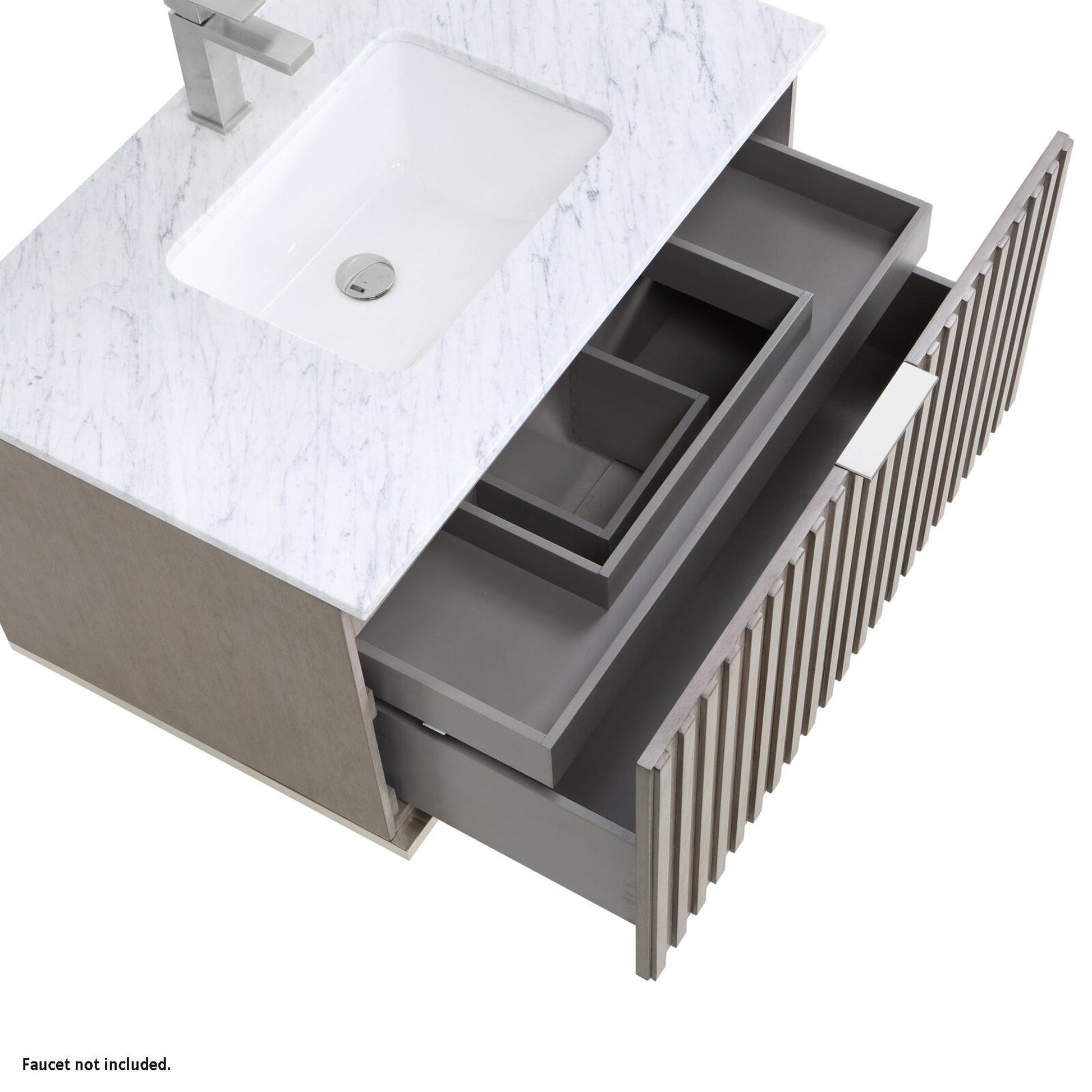 Bemma Design Terra 36" Graywash Solid Wood Wall-Mounted Bathroom Vanity With Single 1-Hole Italian Carra Marble Vanity Top, Rectangle Undermount Sink and Brushed Nickel Trim