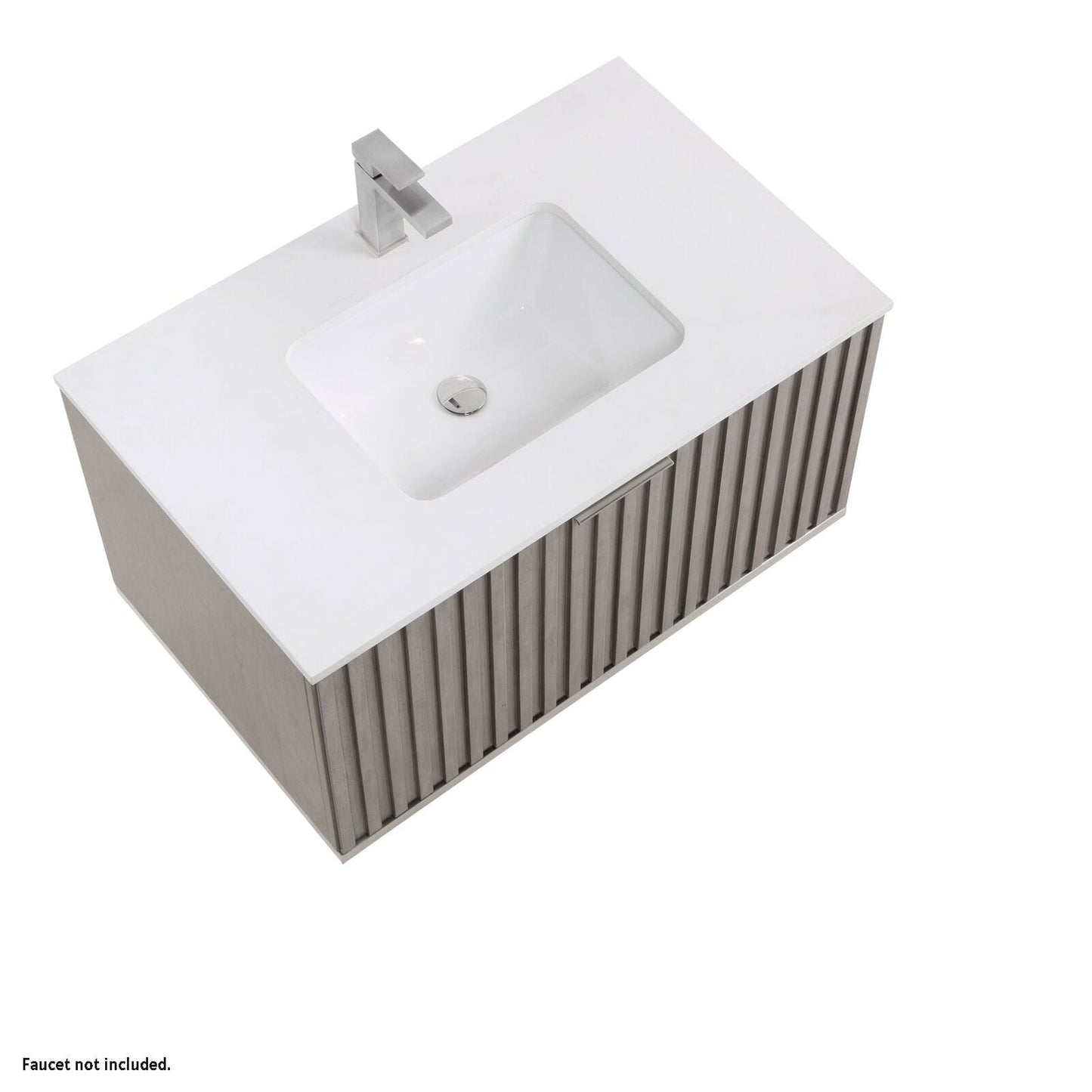 Bemma Design Terra 36" Graywash Solid Wood Wall-Mounted Bathroom Vanity With Single 1-Hole White Quartz Vanity Top, Rectangle Undermount Sink and Brushed Nickel Trim