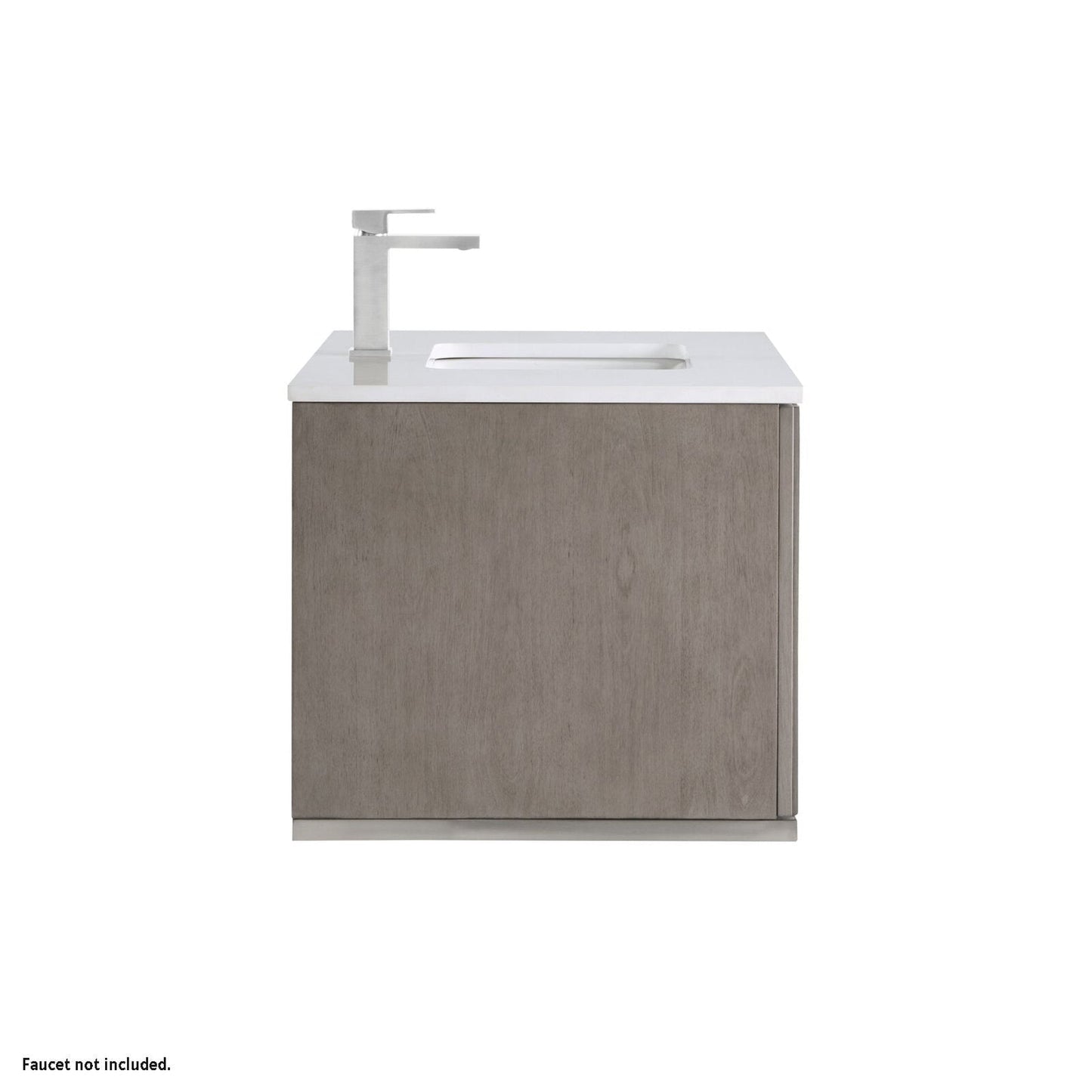Bemma Design Terra 36" Graywash Solid Wood Wall-Mounted Bathroom Vanity With Single 1-Hole White Quartz Vanity Top, Rectangle Undermount Sink and Brushed Nickel Trim
