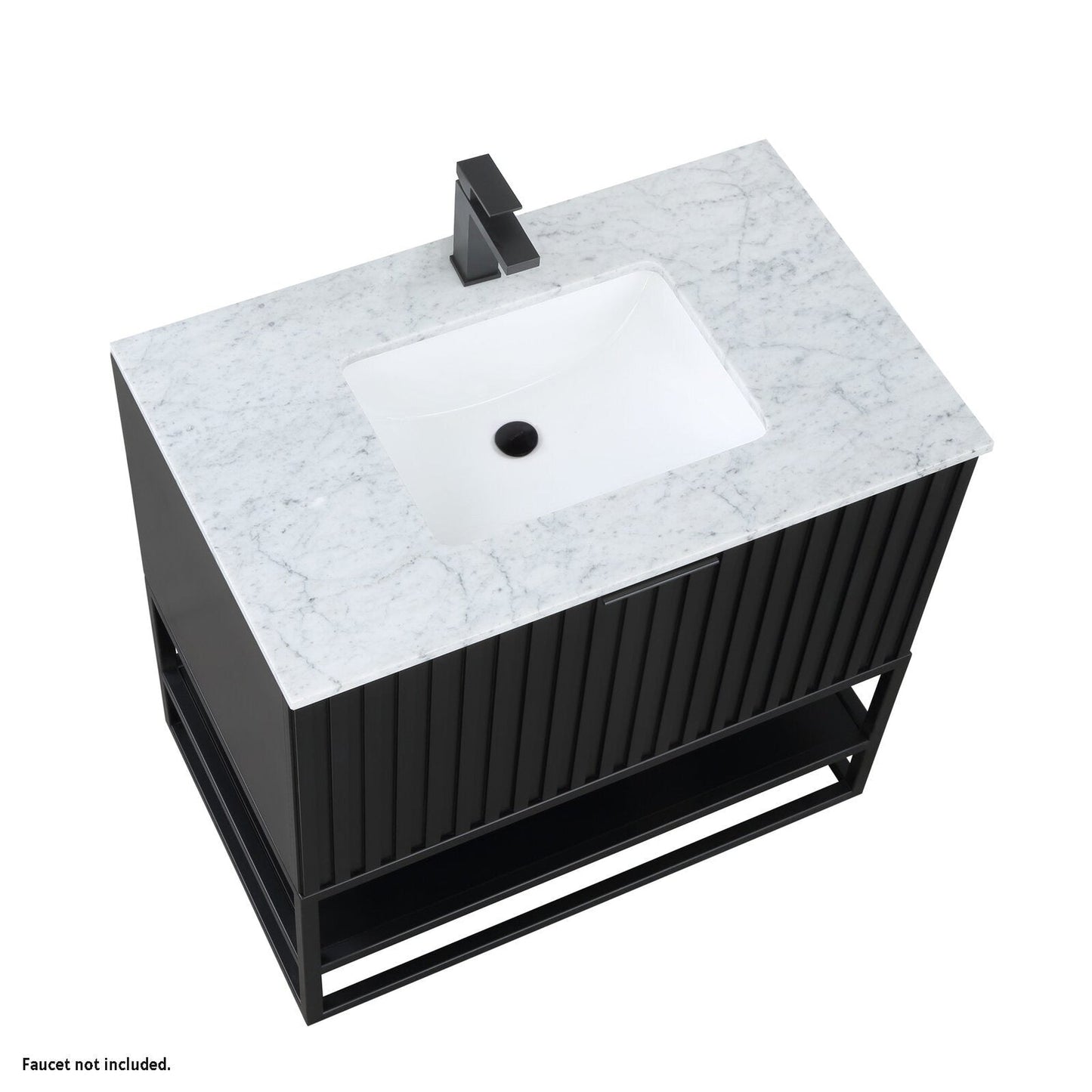 Bemma Design Terra 36" Midnight Black Solid Wood Freestanding Bathroom Vanity With Single 1-Hole Italian Carra Marble Vanity Top, Rectangle Undermount Sink and Matte Black Trim