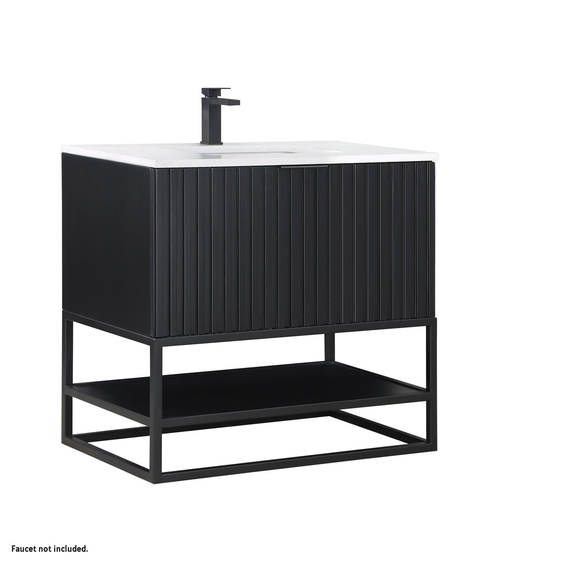 Bemma Design Terra 36" Midnight Black Solid Wood Freestanding Bathroom Vanity With Single 1-Hole White Quartz Vanity Top, Rectangle Undermount Sink and Matte Black Trim