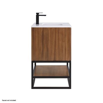 Bemma Design Terra 36" Walnut Solid Wood Freestanding Bathroom Vanity With Single 1-Hole White Quartz Vanity Top, Rectangle Undermount Sink and Matte Black Trim