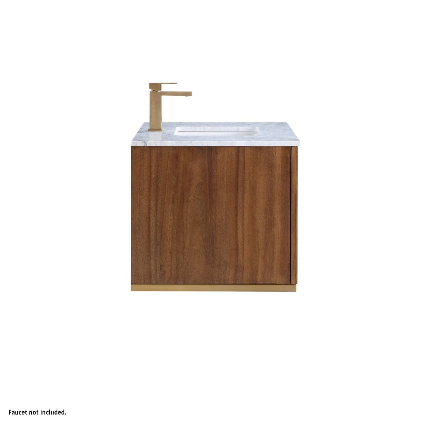 Bemma Design Terra 36" Walnut Solid Wood Wall-Mounted Bathroom Vanity With Single 1-Hole Italian Carra Marble Vanity Top, Rectangle Undermount Sink and Satin Brass Trim