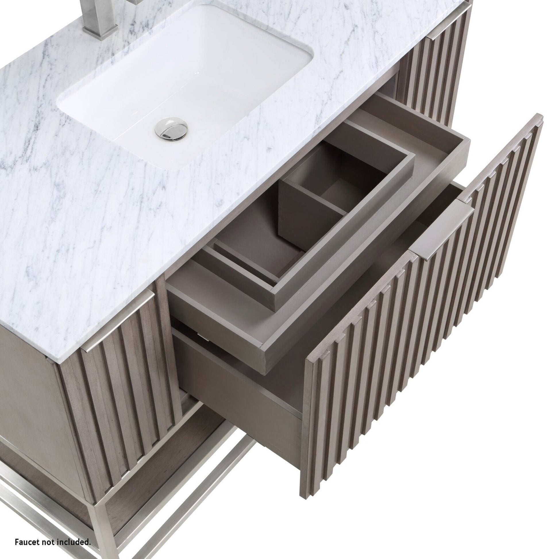 Bemma Design Terra 48" Graywash Solid Wood Freestanding Bathroom Vanity With Single 1-Hole Italian Carra Marble Vanity Top, Rectangle Undermount Sink and Brushed Nickel Trim