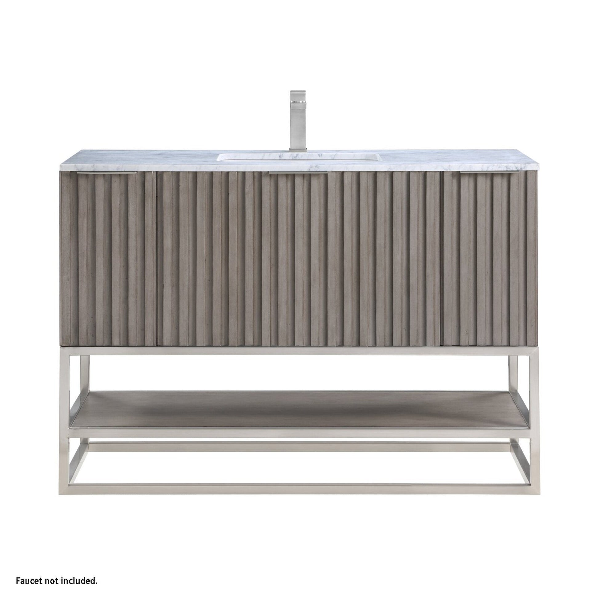 Bemma Design Terra 48" Graywash Solid Wood Freestanding Bathroom Vanity With Single 1-Hole Italian Carra Marble Vanity Top, Rectangle Undermount Sink and Brushed Nickel Trim