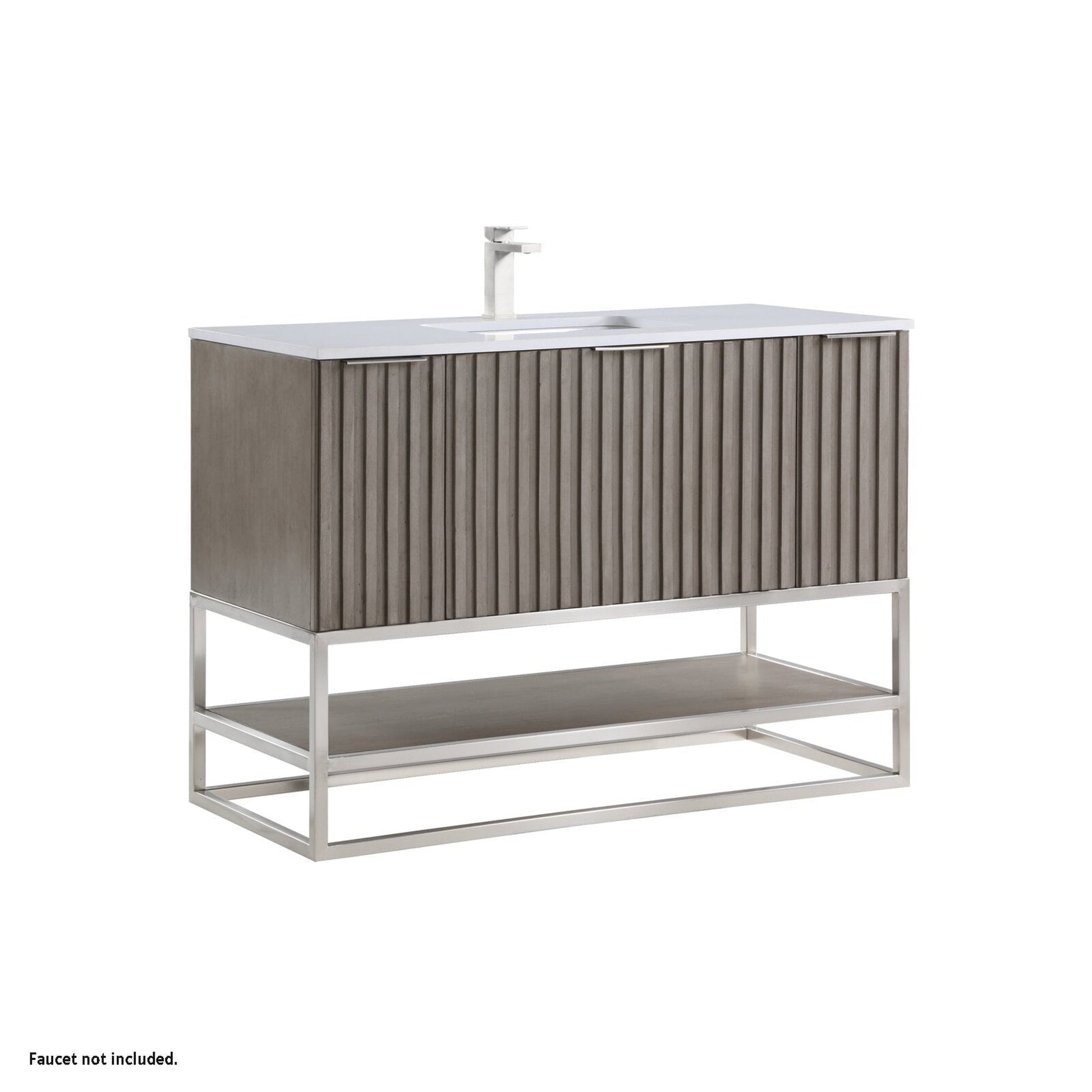 Bemma Design Terra 48" Graywash Solid Wood Freestanding Bathroom Vanity With Single 1-Hole White Quartz Vanity Top, Rectangle Undermount Sink and Brushed Nickel Trim