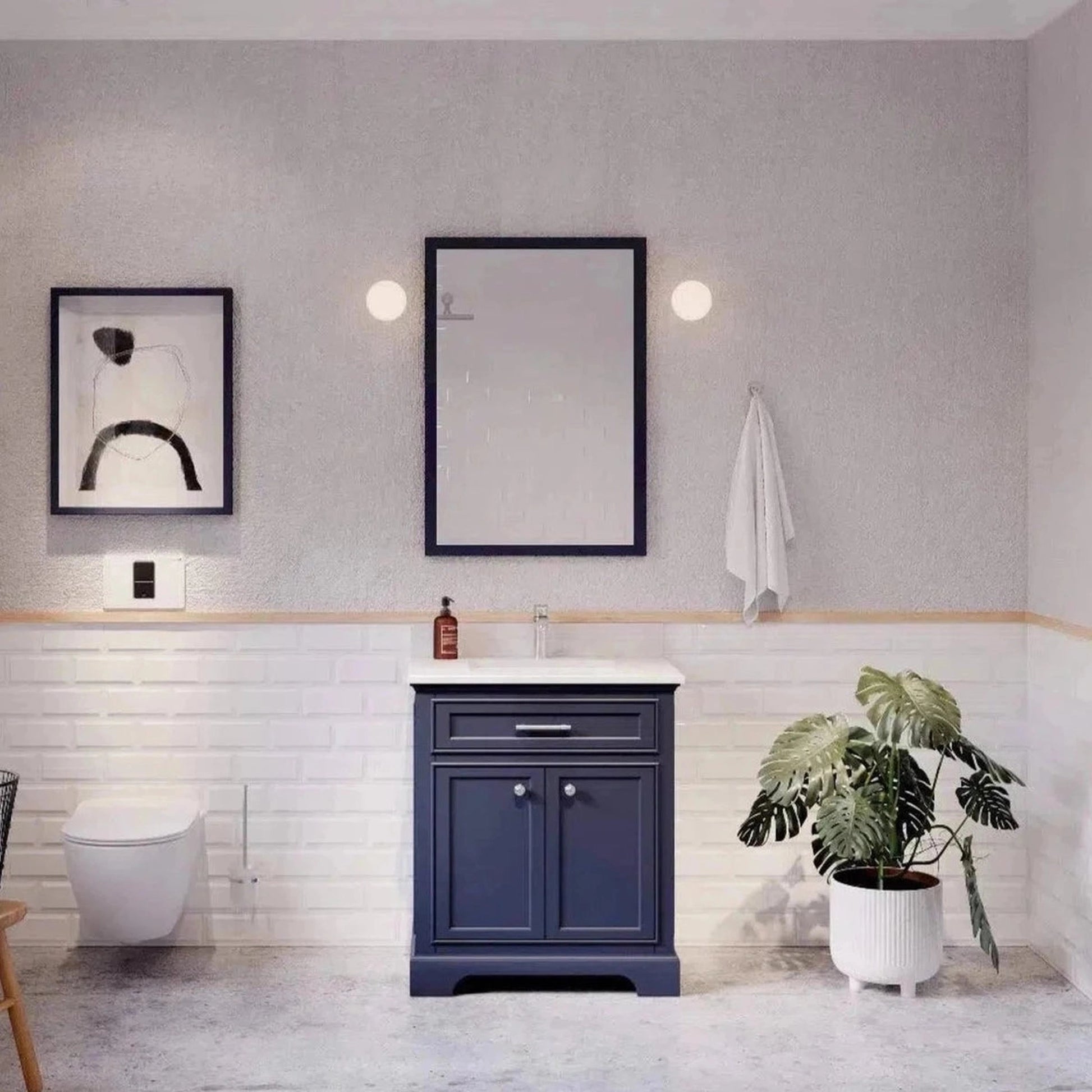 Bienal Talia 30" Navy Blue 1-Drawer 2-Door Vanity With Sivec Marble Countertop and Single Porcelain Sink