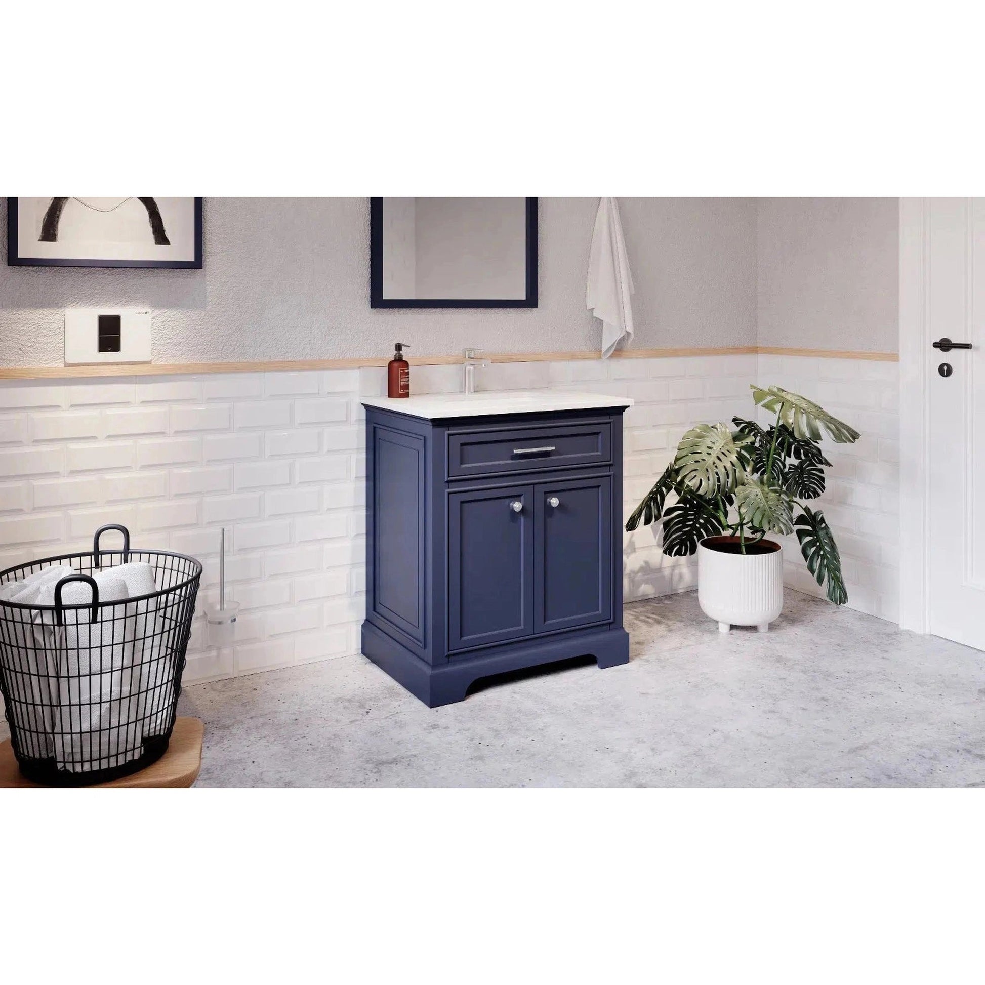 Bienal Talia 30" Navy Blue 1-Drawer 2-Door Vanity With Sivec Marble Countertop and Single Porcelain Sink