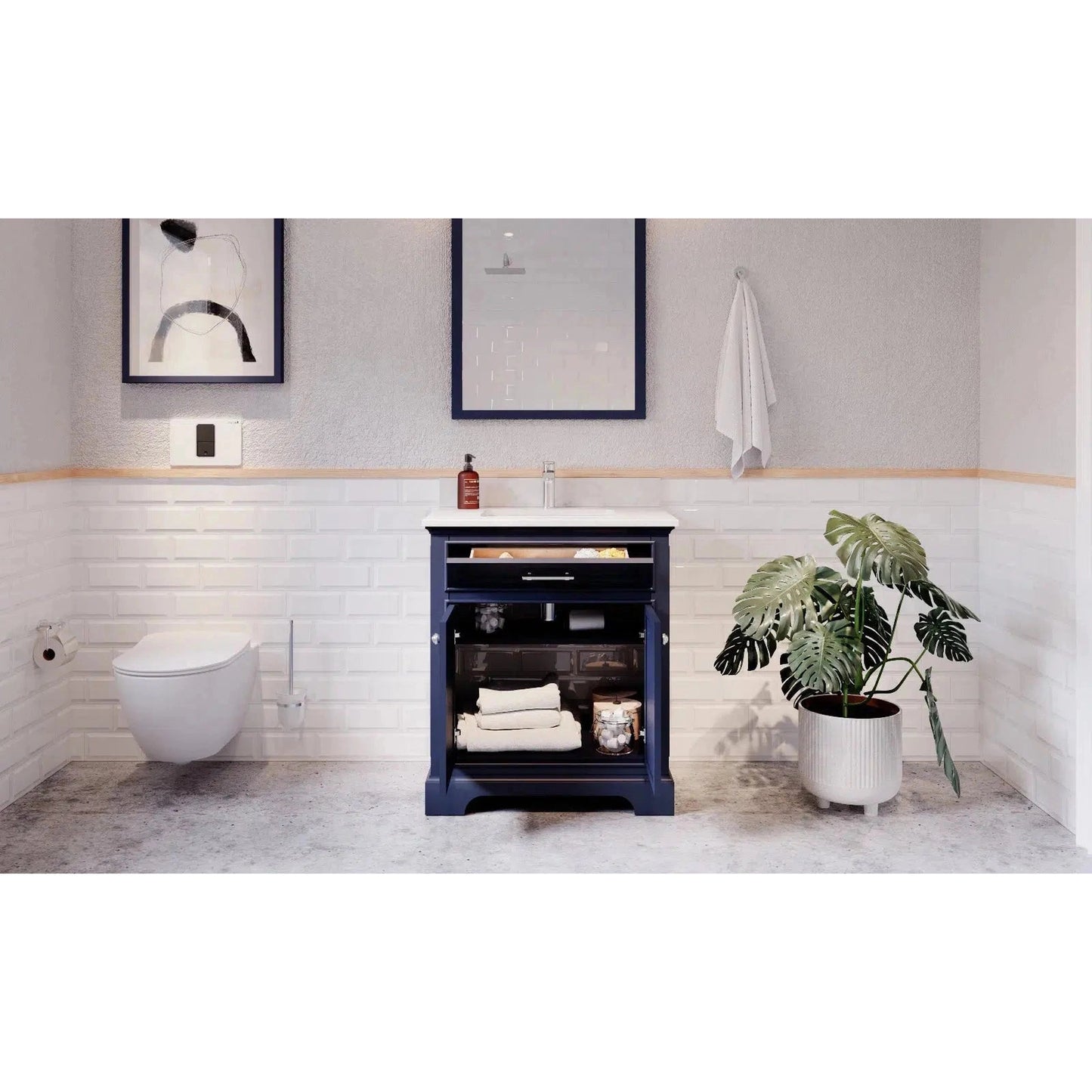 Bienal Talia 30" Navy Blue 1-Drawer 2-Door Vanity With Sivec Marble Countertop and Single Porcelain Sink