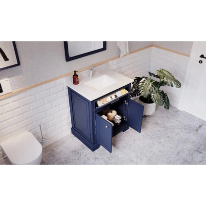 Bienal Talia 30" Navy Blue 1-Drawer 2-Door Vanity With Sivec Marble Countertop and Single Porcelain Sink